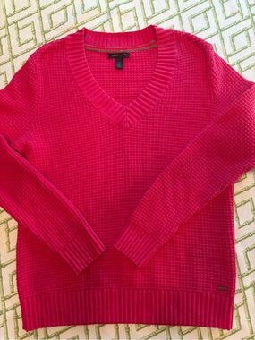 Tommy Hilfiger Hot Pink V-Neck Waffle Knit Sweater